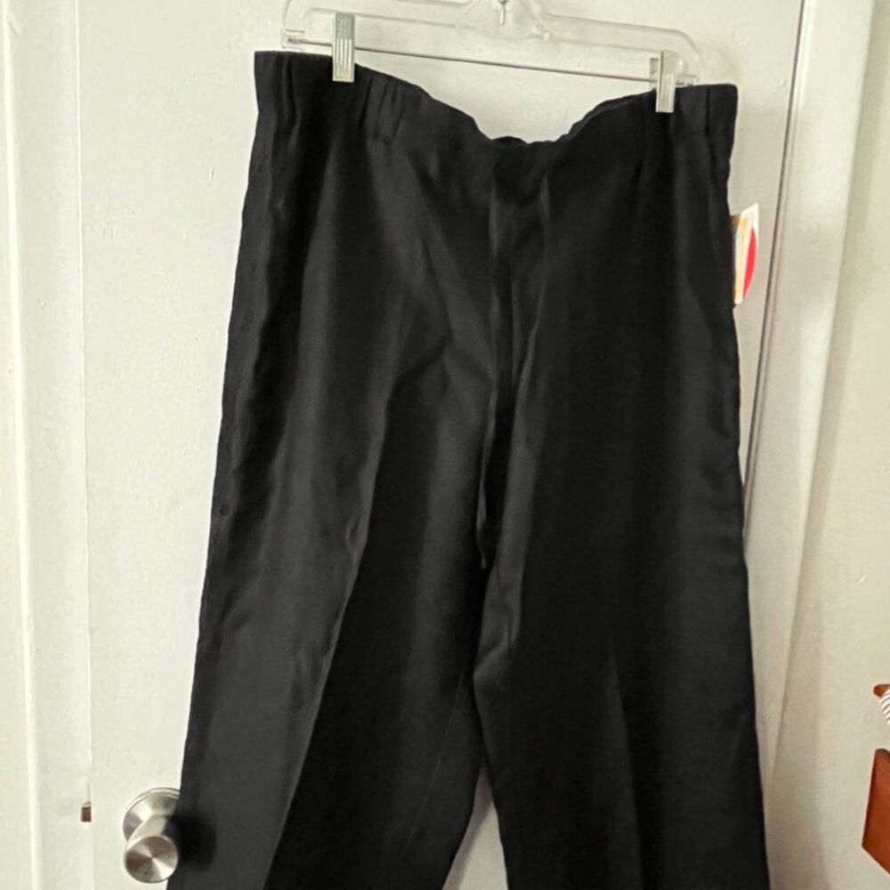 NWT LIZ CLAIBORNE LINEN BLACK BEADED WIDE LEG CAPRI SZ 14 Drawstring